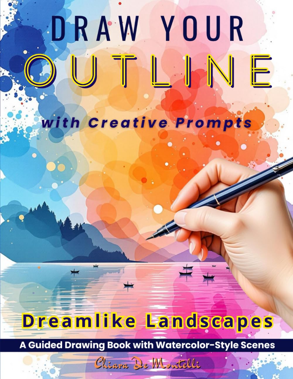 Draw Your Outline – Dreamlike Landscapes, with Creative Prompts: A Guided Drawing Book with Watercolor-Style Scenes, for Adults