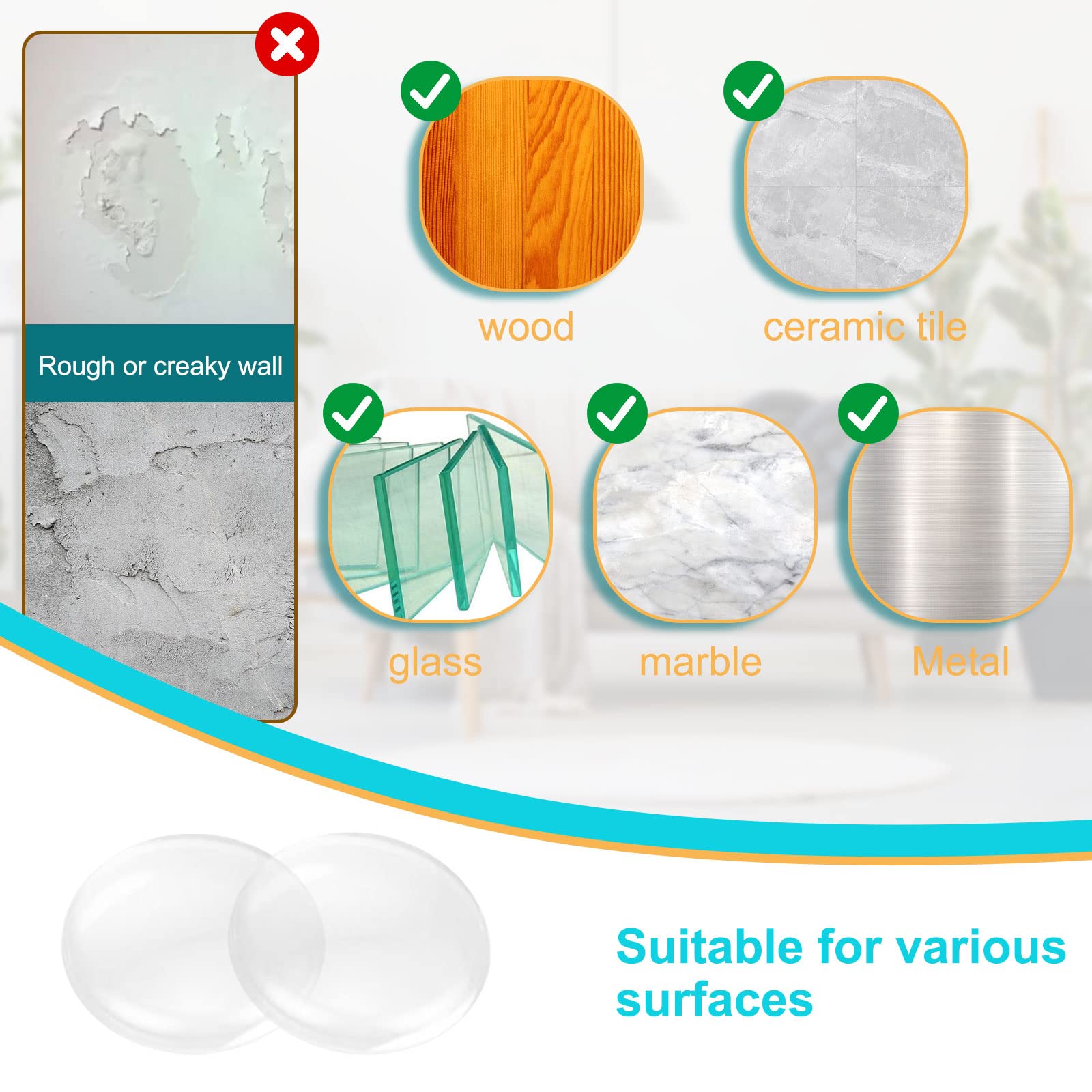 6 Fermaporta In Gomma Trasparente Ihaspoko Ø 40mm - Paraurti Autoadesivi Per Porte, Armadi E Cassetti - Foto 2