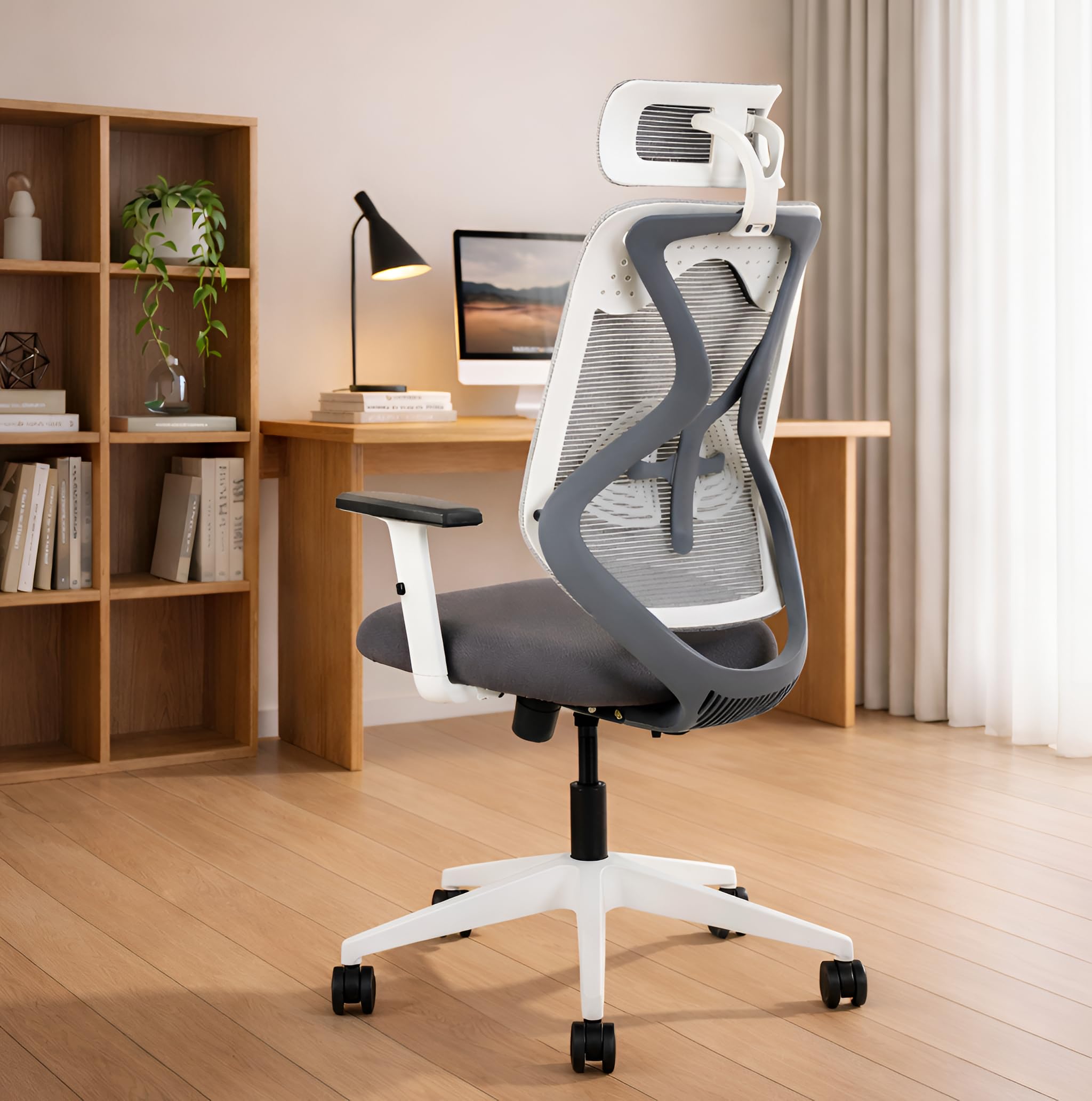 IAFA FURNITURE® Ergolux High Back Ergonomic Office & Study Chair | 3 Year Warranty | Adjustable Height, Tilt Lock, 2D Headrest, Adjustable Arms & Lumbar Support | Heavy Duty Nylon Base | DIY | Grey
