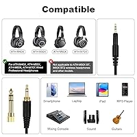 Vista 2 de Zosvoses Cable ATH M50X compatible con auriculares Audio Technica ATH-M50X, ATH-M40X, ATH-M60X, ATH-M70X, cable de audio en espiral con adaptador