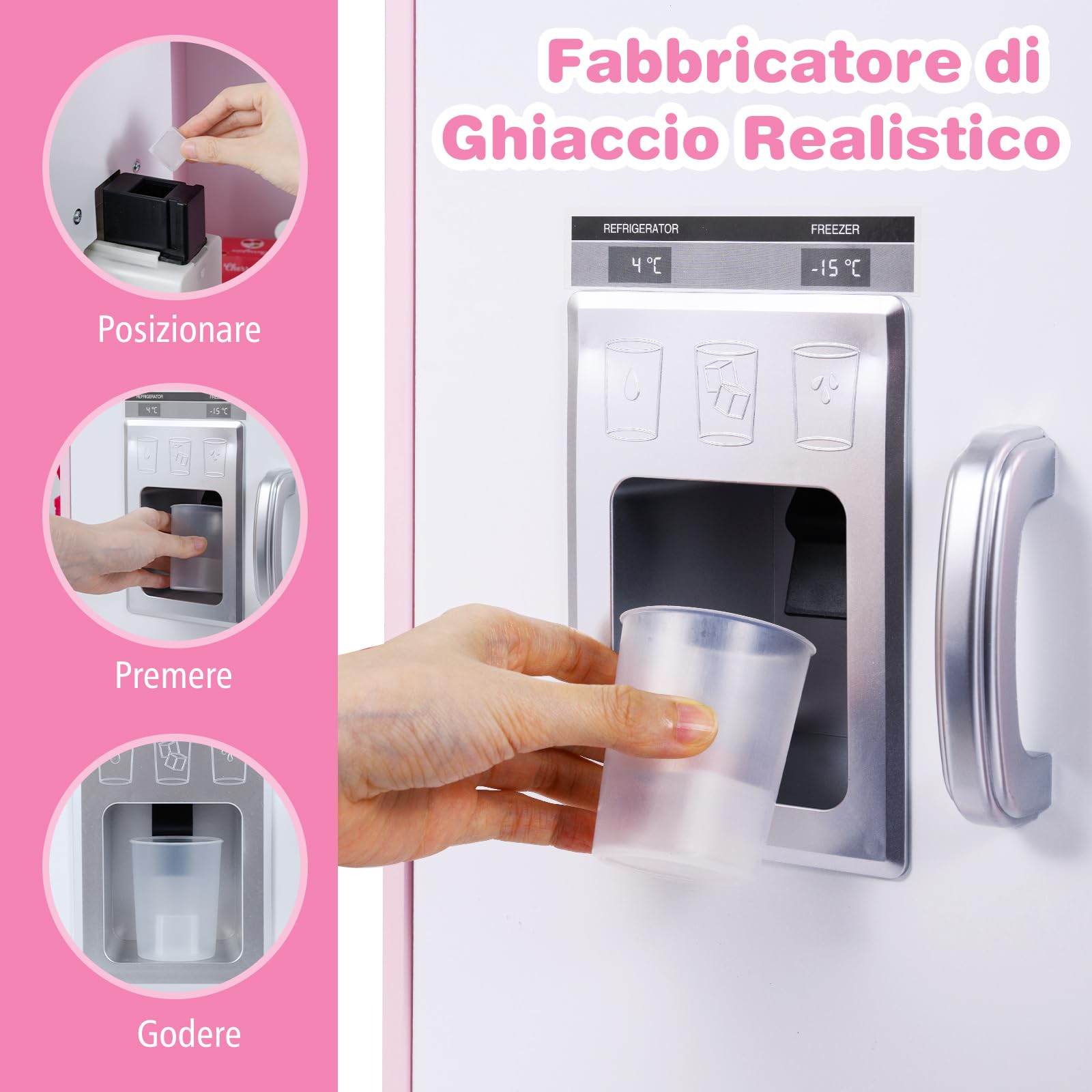 RELAX4LIFE Cucina Giocattolo per Bambini, Cucina Lussuosa in Legno con Effetti Luminosi e Sonori, Forno, Microonde, Macchina del Ghiaccio Lavastoviglie e Lavagna, Regalo per Bambini 3+ Anni (Rosa)