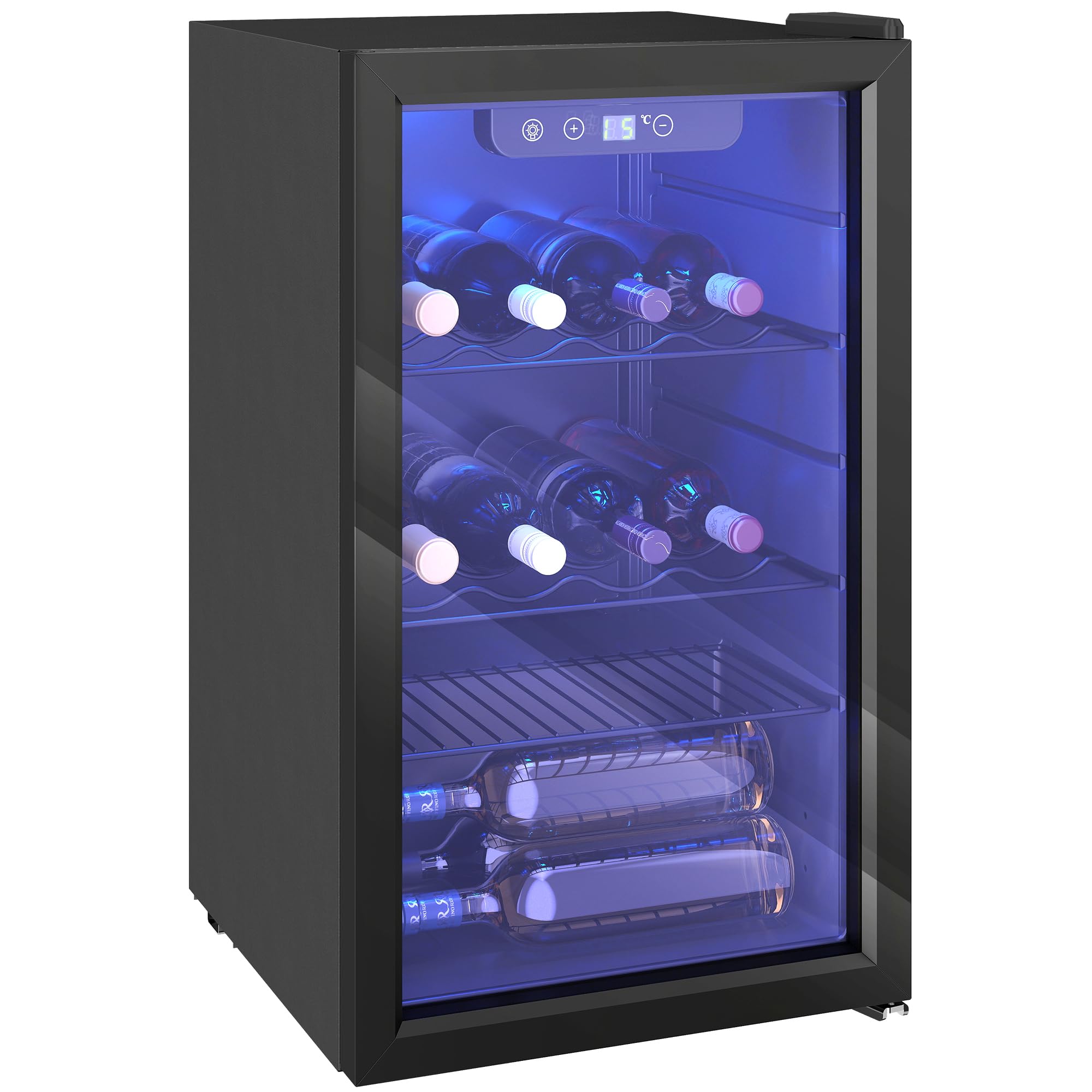 HOMCOM Cantinetta Vino Refrigerata 24 Bottiglie 68L Cantina Vino Silenziosa Temperatura Regolabile 4-16℃ Frigo Vino Bar con Vetro Anti UV, Ripiani, Compressore, Display Touch, Luci LED, Classe F, Nera