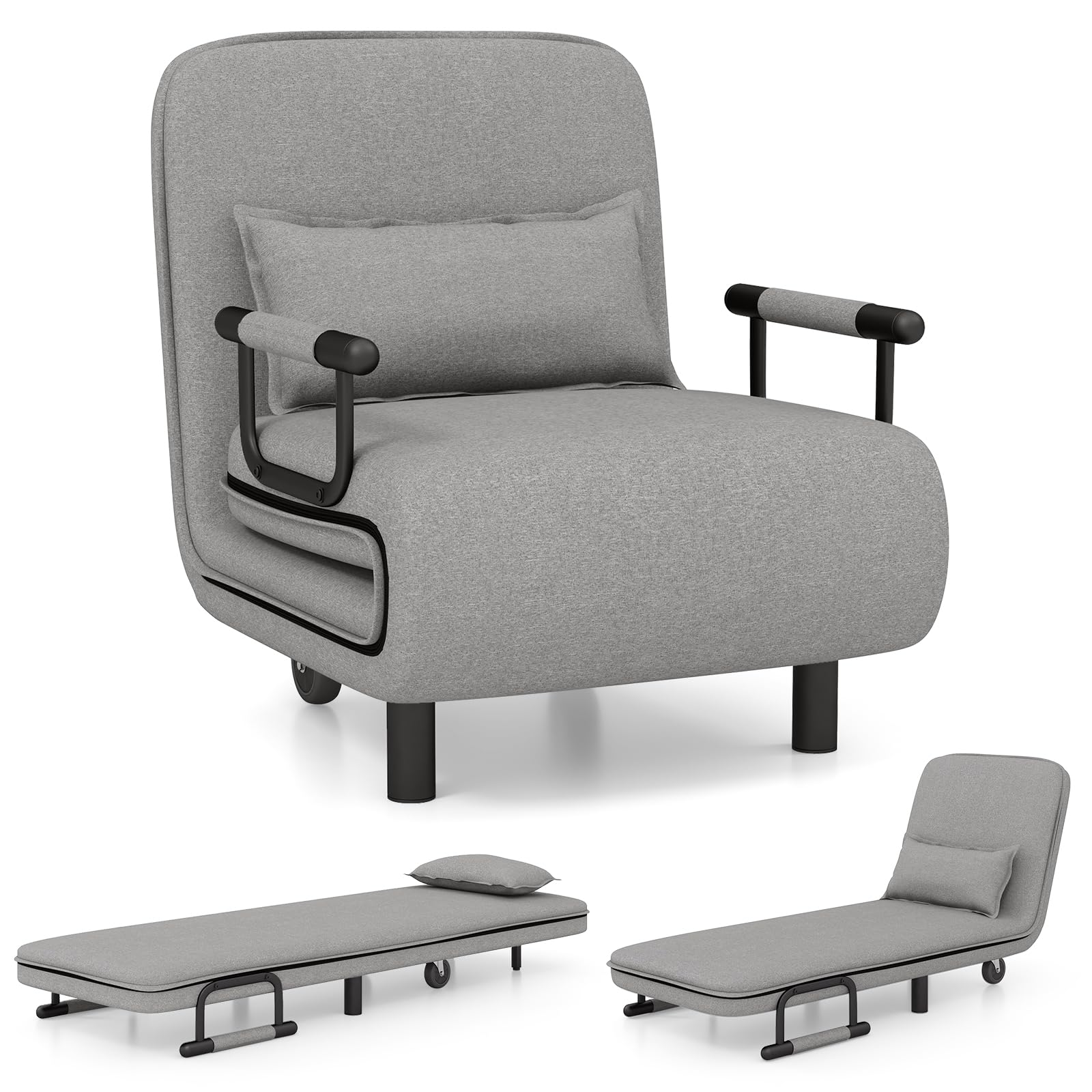 Giantex 26.5" Convertible Sofa Bed Folding Arm Chair Sleeper Leisure Recliner Lounge Couch (Light Gray)