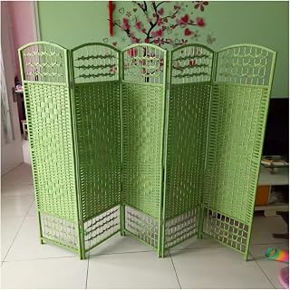 GOCHUSX Freestanding Privacy Screen, Folding Screen Room Dividers, Home Weave Fiber 4Panels Room Dividerï¼ŒIndoor Outdoor Movable Protective Separator Partition Decorative (Color : Green, Size : 120x4