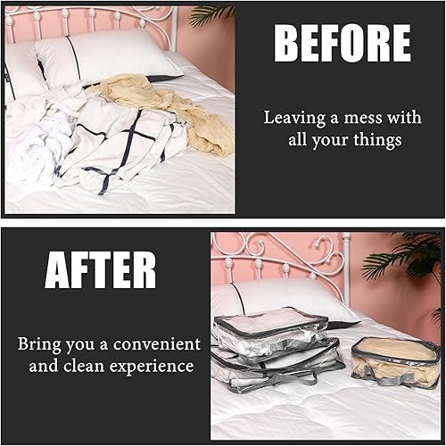 Vista 5 de Hillban 6 unidades de cubos de embalaje de viaje transparentes de color gris, 3 tamaños, organizador de PVC transparente para maleta, bolsa