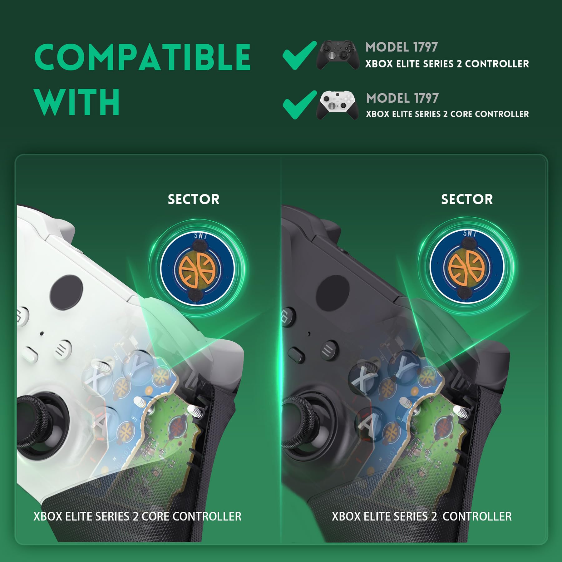 eXtremeRate Intero Clicky Kit per Xbox Elite Series 2 Controller,Interruttore Tattili LT RT & Tasti Tattili A B X Y Mouse Clicky Kit per Xbox Elite Series 2 Core Joystick(Model 1797)-Versione Leggera