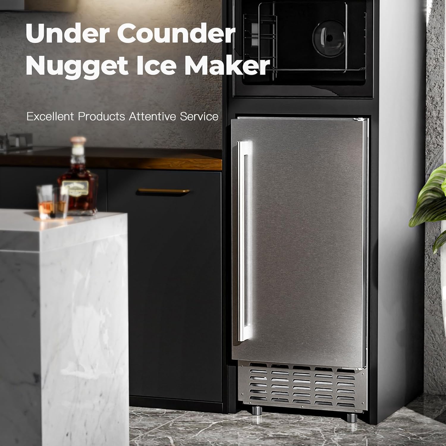 Crzoe Under Counter Nugget Ice Maker, Built-In Nugget Ice Maker Machine With Pebble Ice,80lbs/Day, 24h Timer & Self-Cleaning, Double Ice Baskets For Home/Office Use on Fridge.com - View 2