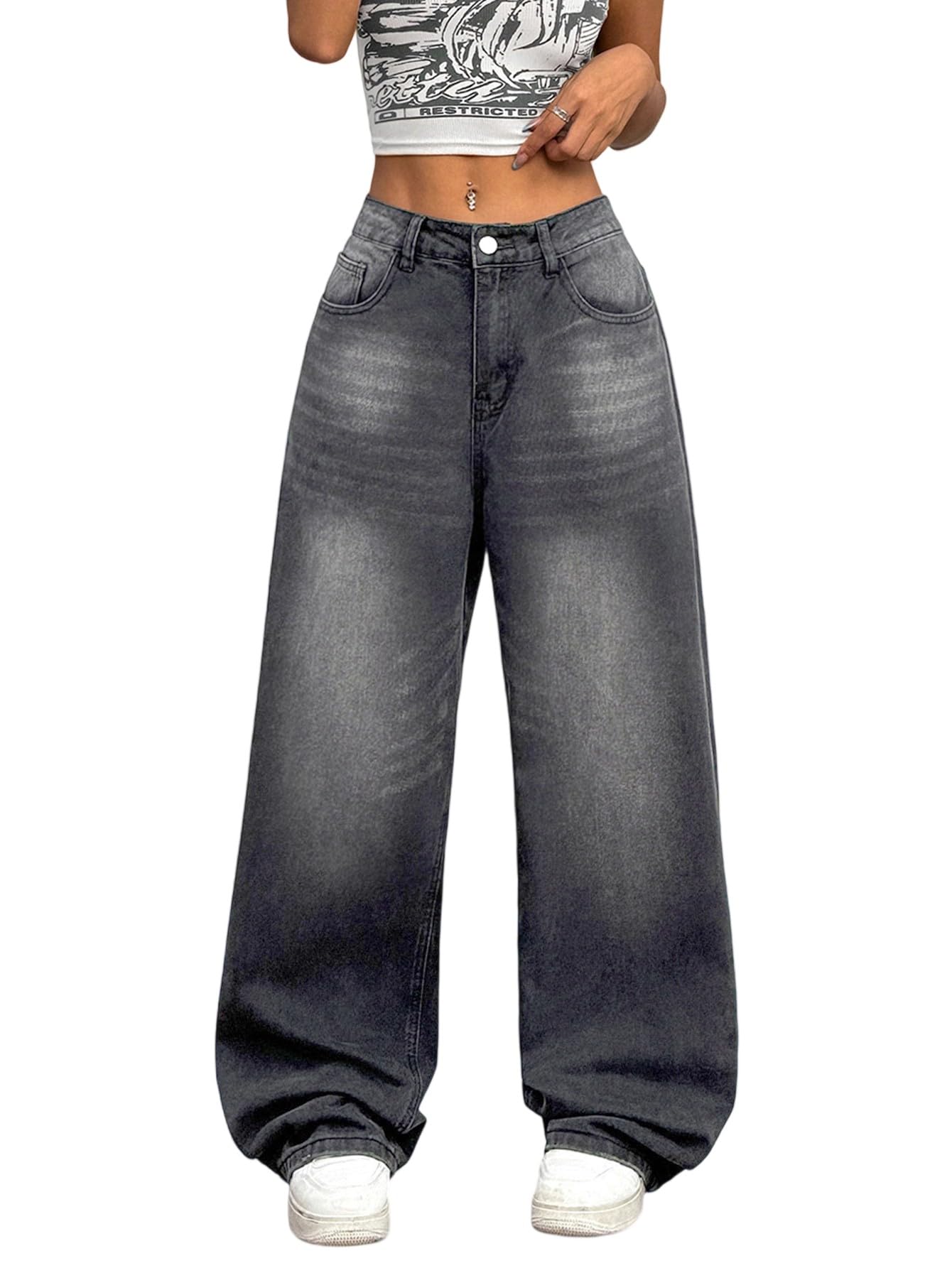 Womens Baggy Jeans Wide Leg Denim Pants Y2k 90s Vintage Hip Hop Loose Long Trousers Streetwear
