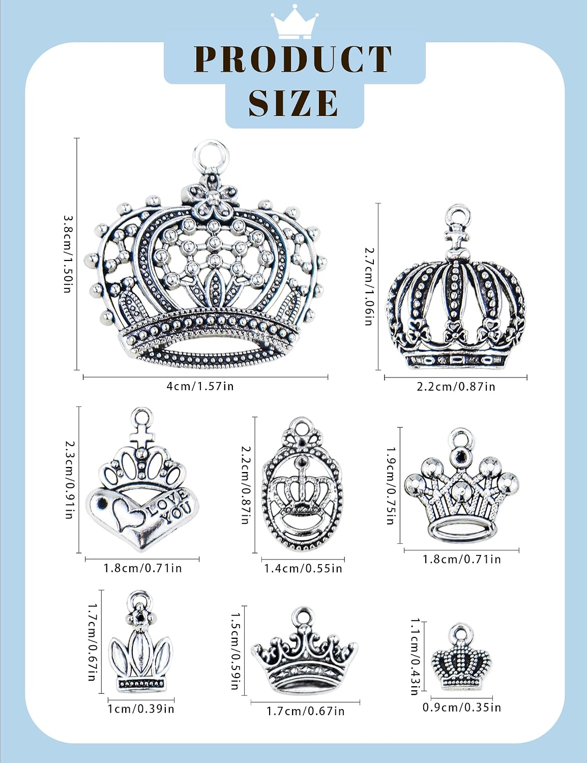JIALEEY Crown Charms Pendants Beads, Vintage Silver Multistyle Crown Charm Pendant Connector for DIY Jewelry Making Accessaries Craft Supplies Bulk Lots, 25 Pcs