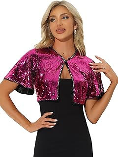 Allegra K Sequin Jacket for Women's Sparkly Bolero Crop Glitter Shrug
