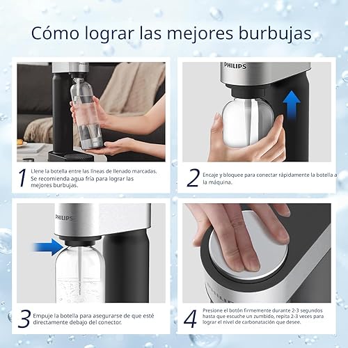 Miniatura 3 de Philips Máquina de transmisión de refrescos, fabricante de agua con gas inoxidable, fácil de instalar con botella de carbonatación de PET de giro