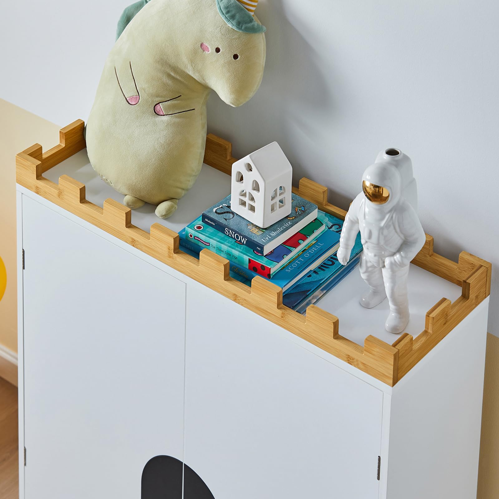 SoBuy Armoire de Rangement pour Enfants, Commode à 2 Portes, Placard pour Chambre d’Enfant, Design de Château, 86x30x87cm, KMB44-W