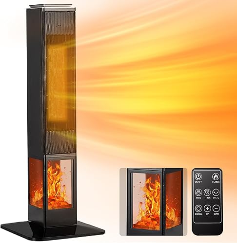AKIRES Calentador de cerámica oscilante de 70, calentador de espacio de torre de 31 pulgadas, calentador eléctrico portátil de 1500 W con