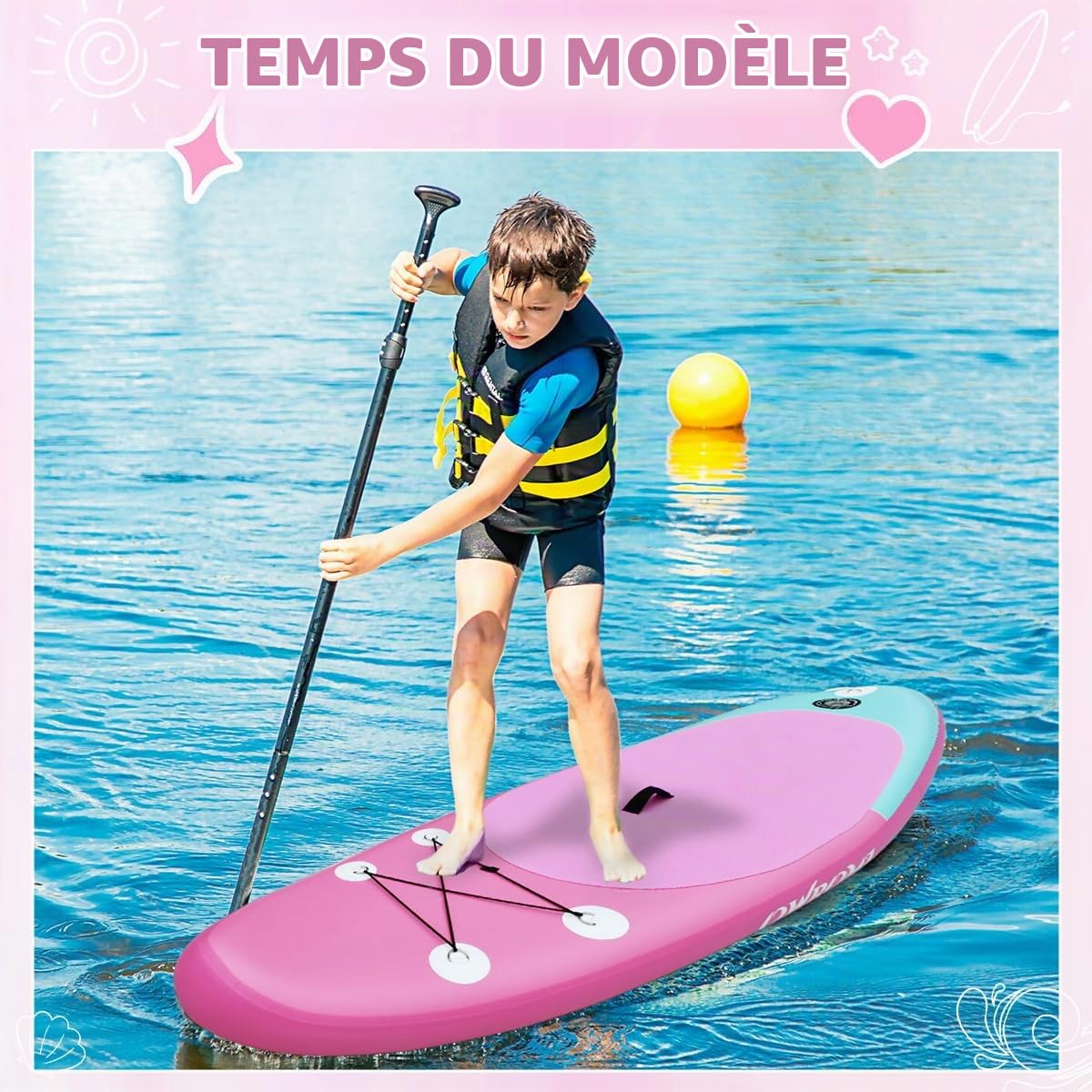 Planche à pagaie gonflable pour enfants avec accessoires de SUP gonflables, planche à pagaie gonflable antidérapante confortable pour enfants, durable et légère, pour jeunes et enfants