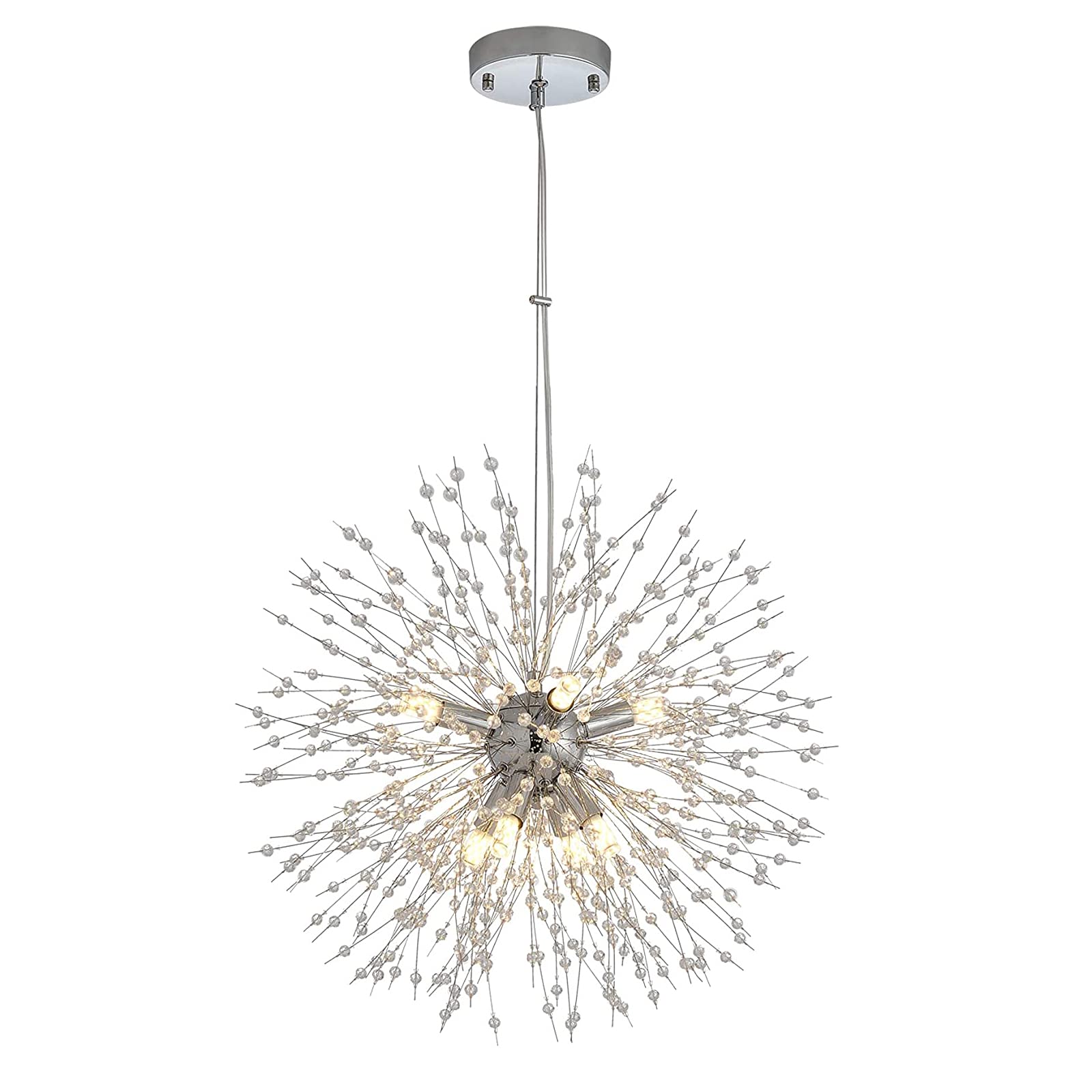KXEcoLife 8-Light Firework Crystal Chandelie,G9 Modern en Dandelion Sputnik Pendant Lighting adjustable Hanging Light for Living Room Bedroom Kitchen(Silver)(Silver,200x40cm(79x16inch))