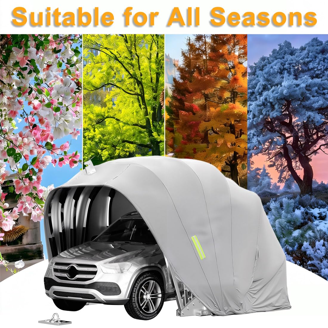 Tettoia per Auto in Acciaio Inossidabile Pesante, Tenda da Sole Retrattile per Auto con Serratura, Riparo Pieghevole Semiautomatico Resistente, Tettoia per Resistente Intemperie