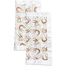Lulujo Unisex Breathable Cotton Muslin Security Blanket with Silky Satin Trim Neutral Comforting Blanket, 16" x 16", Sloth