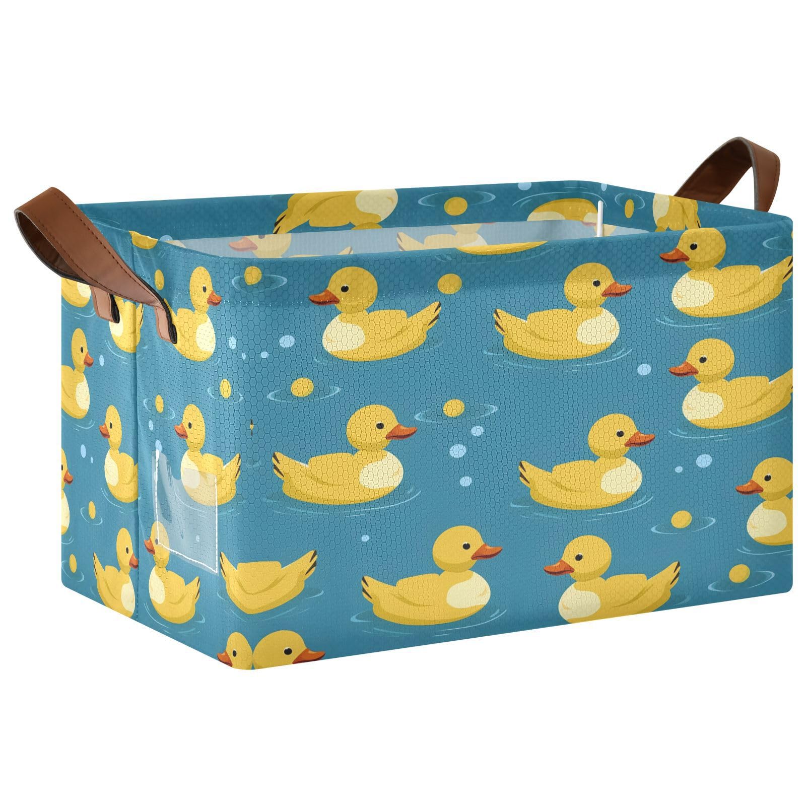 Ttgoth A Yellow Ducks Storage Basket With Handles 43X29x25.5 Cm Collapsible Laundry Basket Closet Organiser Bin Kid Toy Box For Nursery Bedroom Office