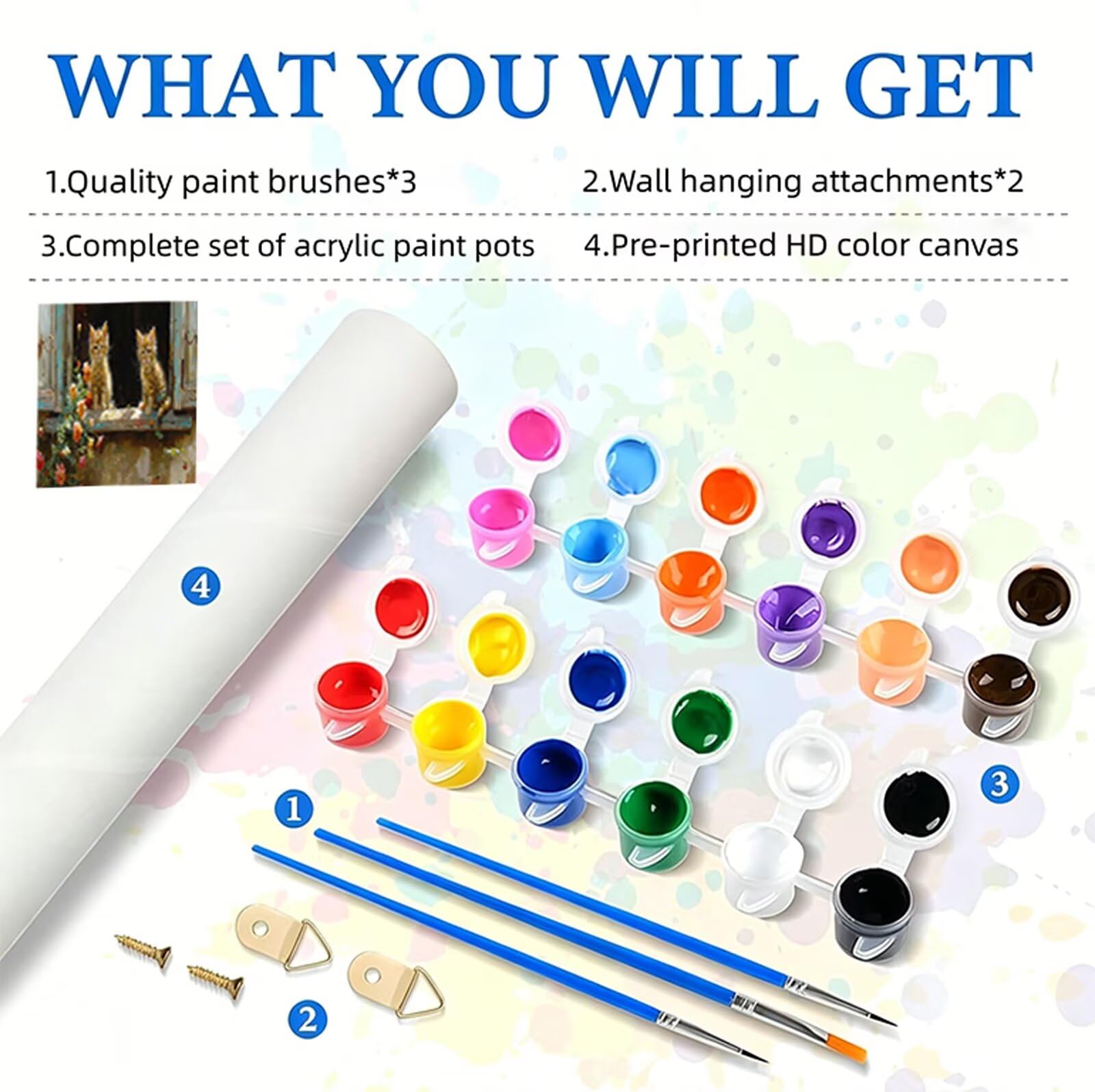 Peinture Numero Chat Peinture par Numero Adulte Mignon Paint by Numbers for Adults, Numéro D'Art Kit avec Pinceaux et Acryliques, Activité Manuelle Pour Décoration Maison 100x200cm (Sans Cadre) RB-640