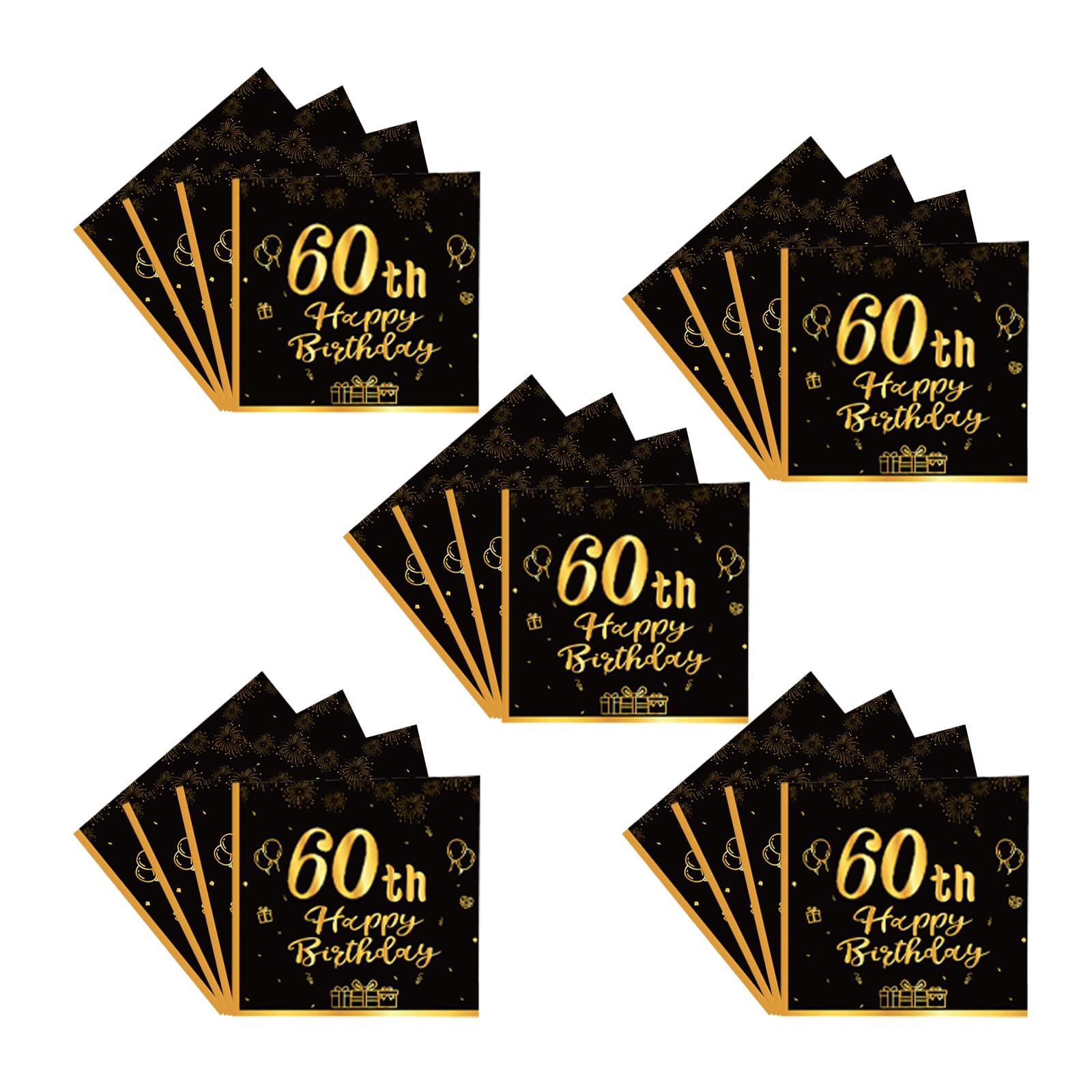 20pcs Black and Gold Napkins 60th, Happy Birthday Tableware Paper Napkins, Happy 60th Birthday Decorations Paper Tissues for Men,Women,Him,Her 60th Birthday Gifts Party Supplies