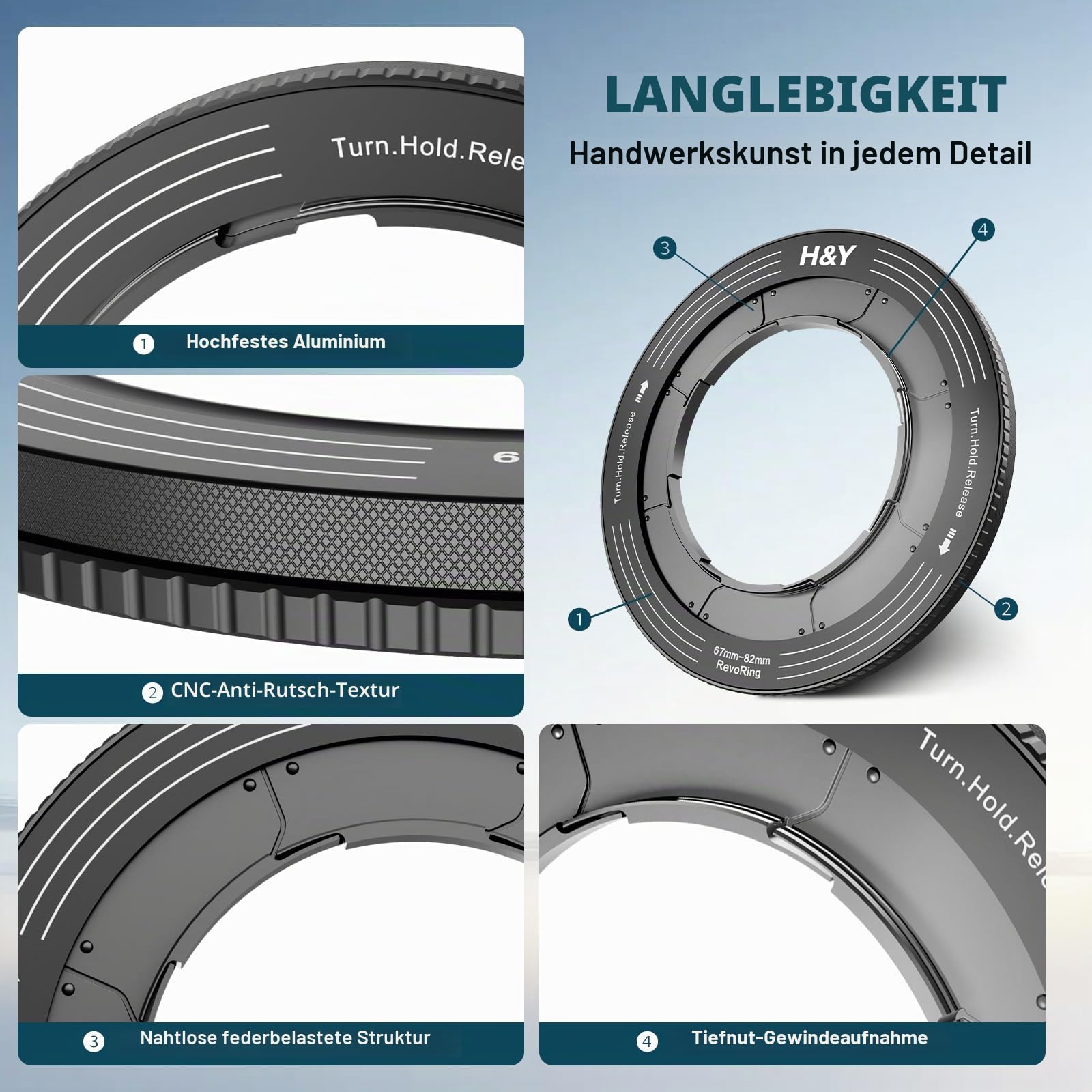 H&Y RevoRing Verstellbarer Step-Up-Ring 52–72 mm auf 77 mm, Variabler Objektivfilter-Adapterring, universelles Step-Up-System passend für 52, 55, 58, 62, 67 und 72 mm, Schwarz