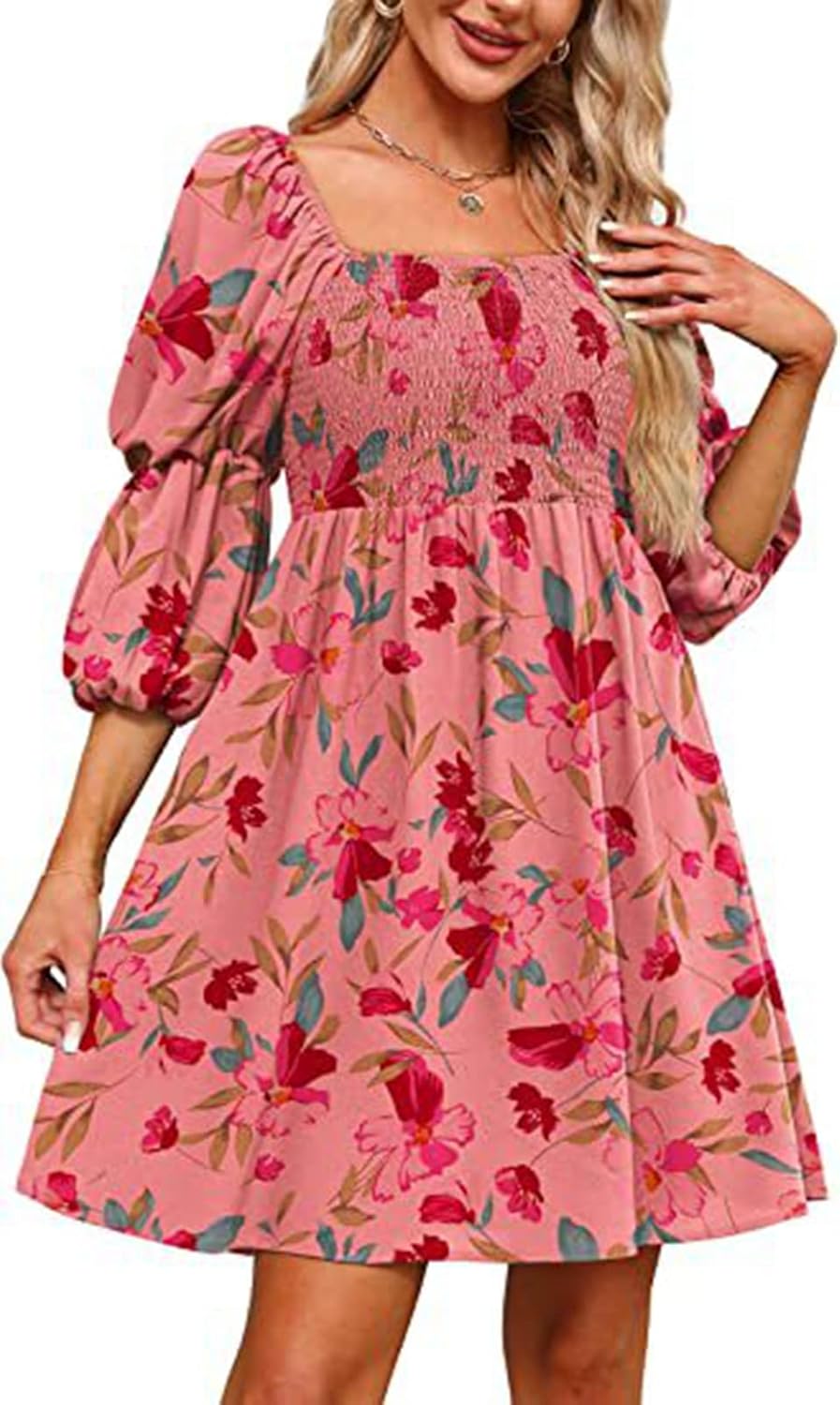 Floral Smocked Dress Women Off The Shoulder Dresses for Women Summer Dresses for Women 2023 Casual