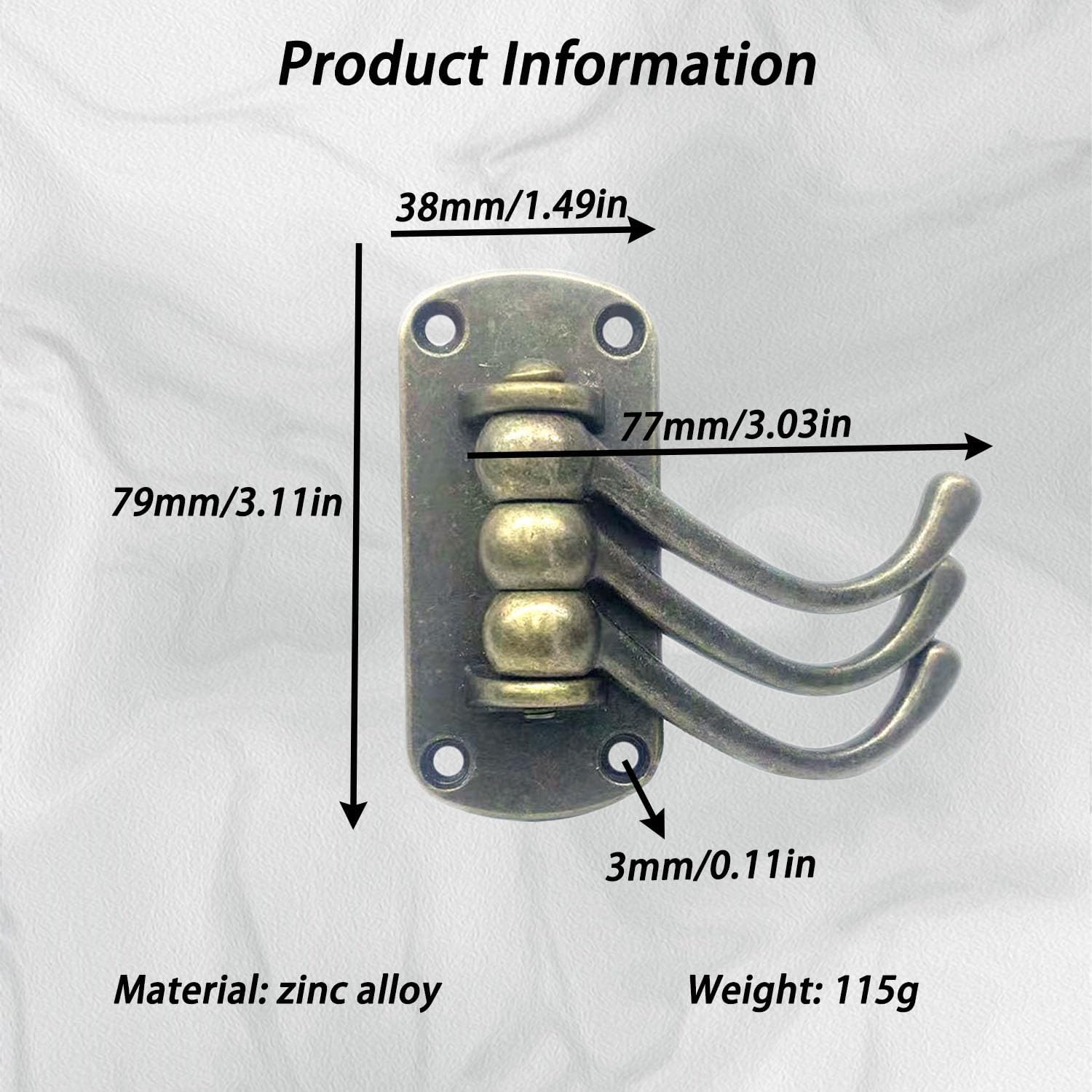 4PCS Rustic Swivle Hook, Zinc Alloy Swivel Coat Hook Wall Mounted Coat Hook Decorative Cast Iron Heavy Duty Double Hooks Vintage Robe Rv Bathroom Kitchen Garage Hooks (Triple Hook) image 2