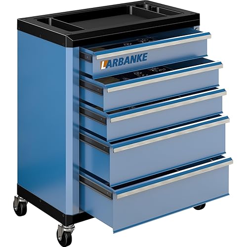 5-Drawer Tool Chest with Swivel Casters and Key Locking System,Rolling Tool Chest with Connecting Rods,Features a Waterproof Tray on Top,Combined with Similar Tool Cabinets to Form Large One