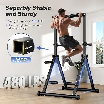 Foldable Pull Up Bar Free Standing, Strength Training Pull-up Bars Adjustable Pull Up Station, Power Tower Pull Up Bar MultiFunction Pull Up Dip Station Workout Equipment For Home Gym Support 480 LBS