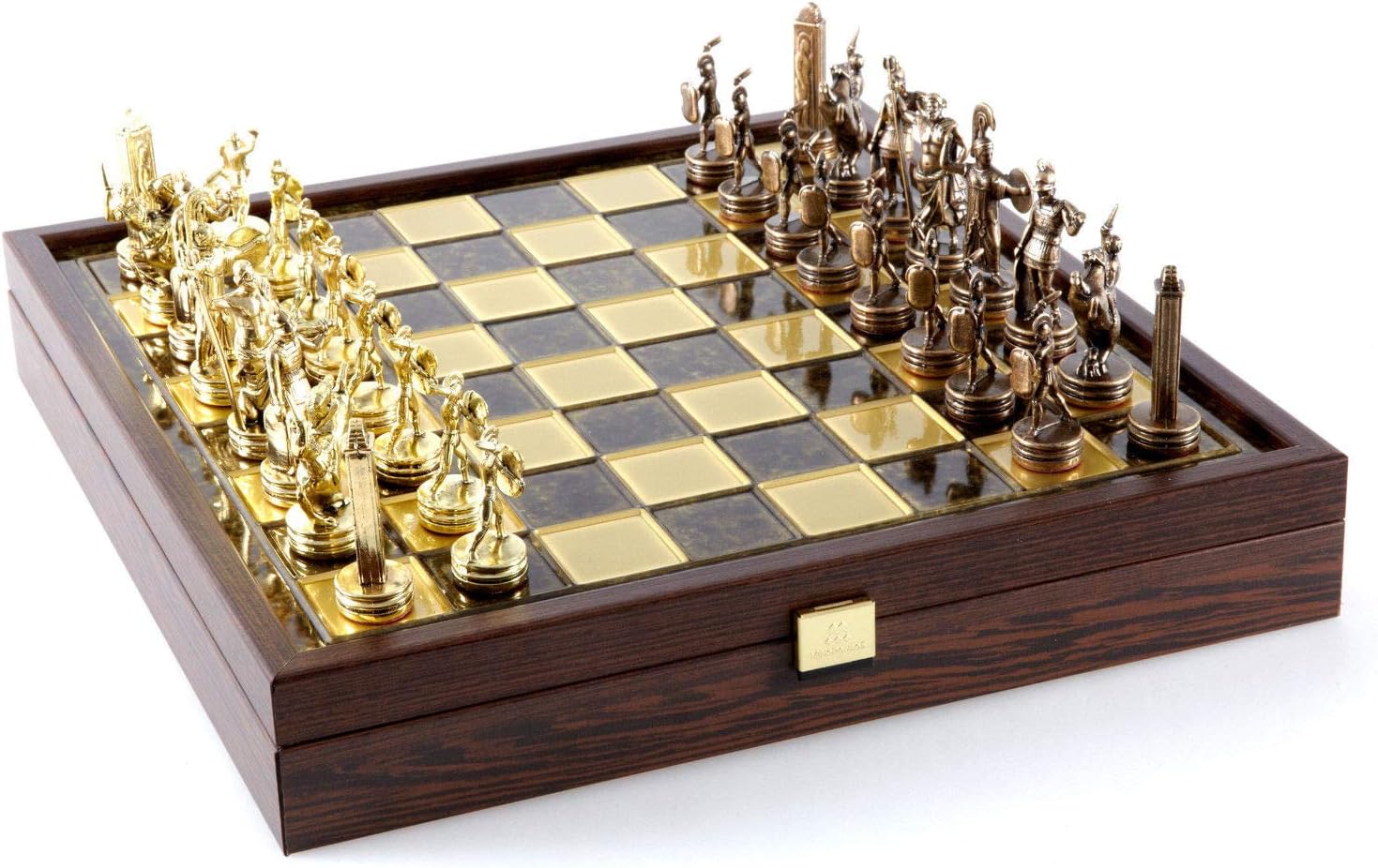 Greek Mythology Chess Set - Brass&Copper - Wooden case Brown Board