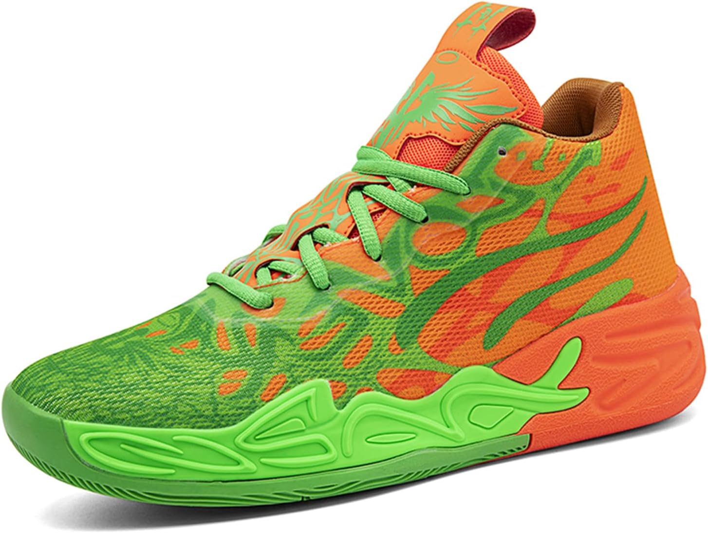 Men's Multicolour High Top Lace Up Breathable Mesh Upper Basketball Shoes with Vibrant Fluorescent Gradient Design Comfort for Basketball Training Court Games Tennis Volleyball Athletic Activities