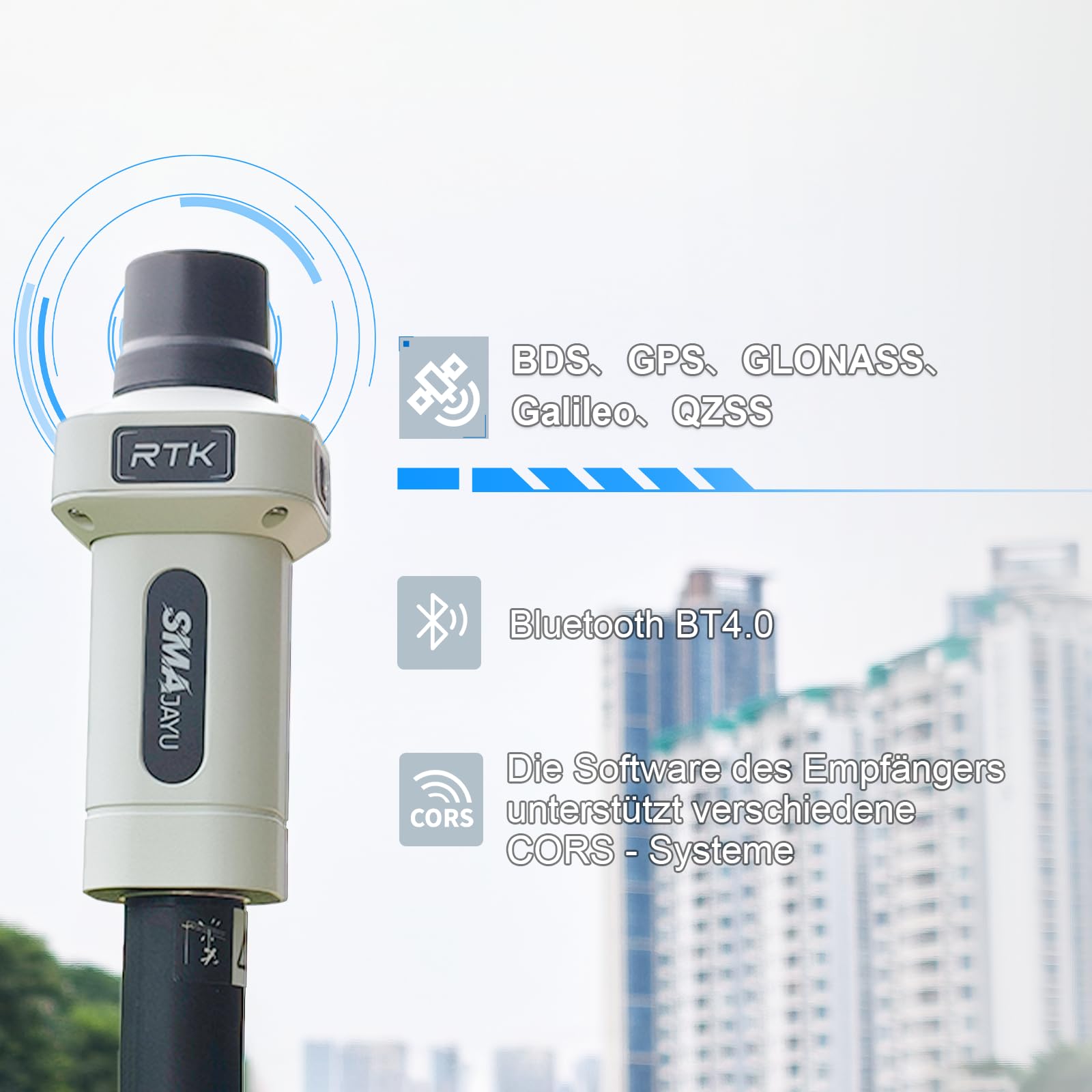 Apparecchiatura di rilevamento SMA25R Net GNSS RTK Rover, ricevitore GPS portatile Android con collettore, 2,5 cm tramite connessione CORS, 10 cm di precisione tramite PPP, IMU 60°(Inclusa l'asta)