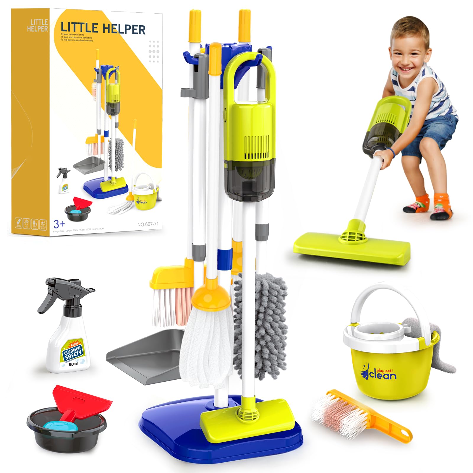 Toddler Toys Cleaning Set, Kids Cleaning Toy Set, Pretend Play Home Cleaning Playset - Incl.Electric Toy Vacuum, Broom and Dustpan Set, Mop,Duster and More,Cleaning Tools Toys for Boys Girls