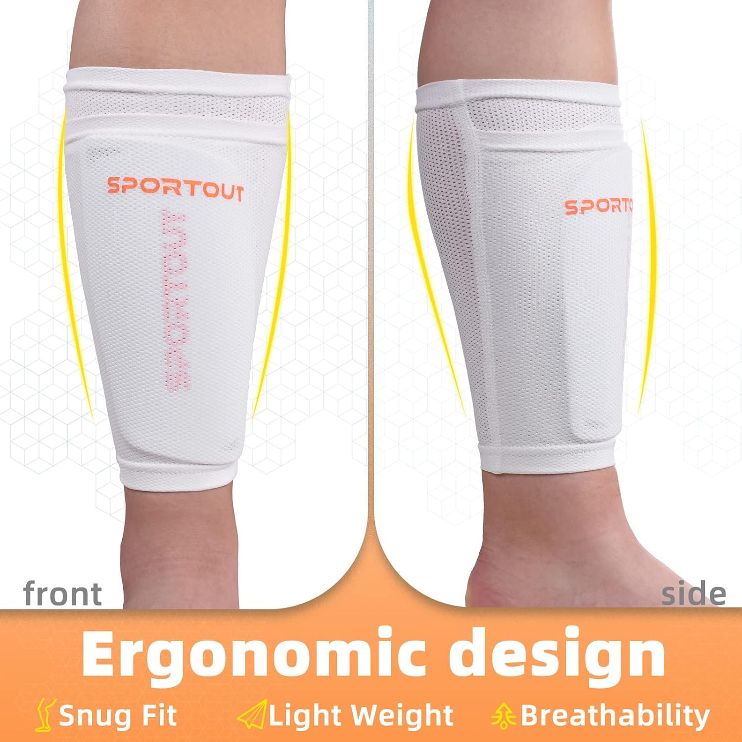 Sportout Bambini Giovani Adulti Calcio parastinchi Elastico, con Maniche, Offre Protezione Completa per Le Gambe