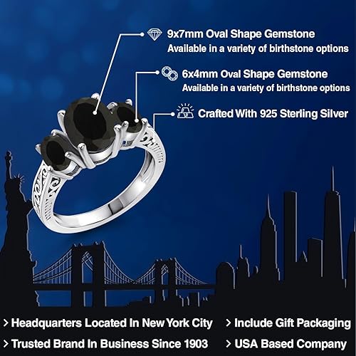 Vista 2 de Gem Stone King Anillo de compromiso de 3 piedras preciosas ovaladas de 0.354 x 0.276 in y 0.236 x 0.157 in Plata de ley 925 Anillo de compromiso