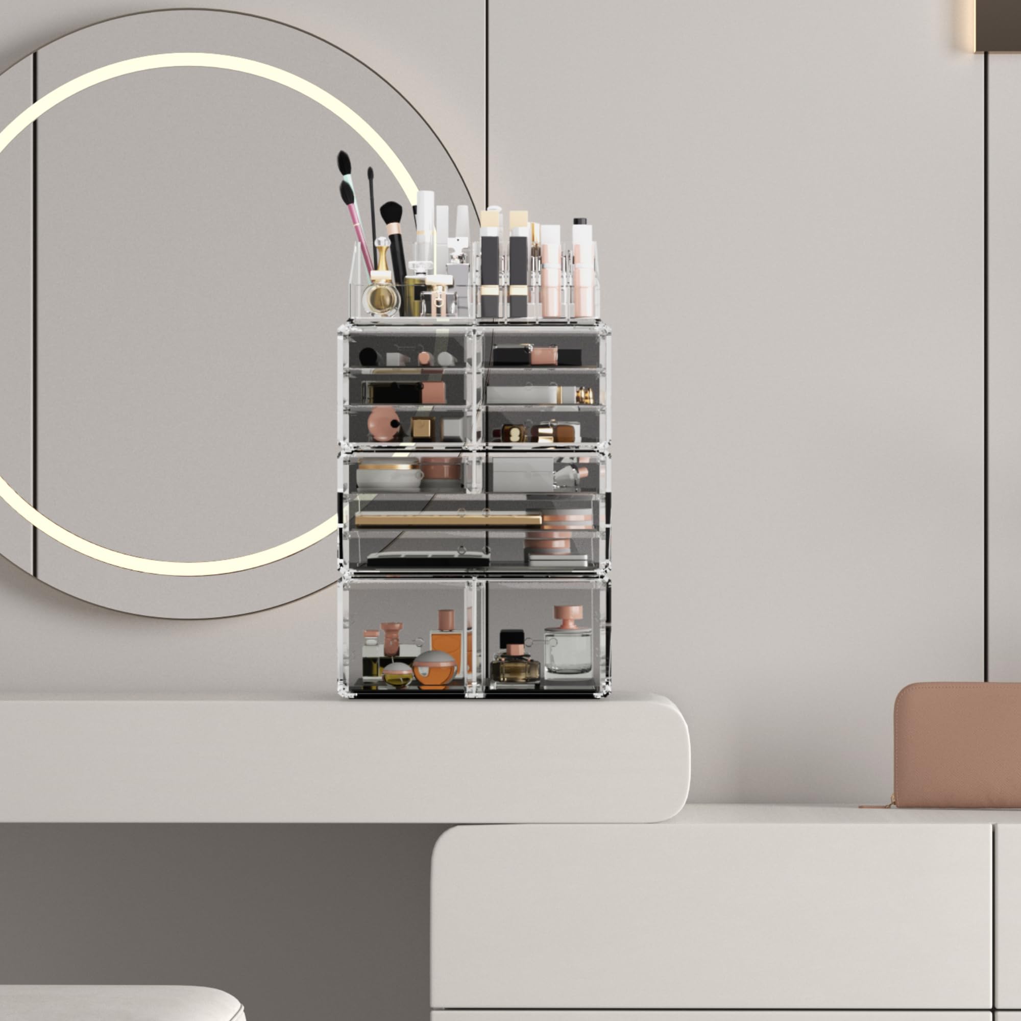 READAEER Makeup Cosmetic Organizer Storage Drawers Display Boxes Case with 12 Drawers(Clear)