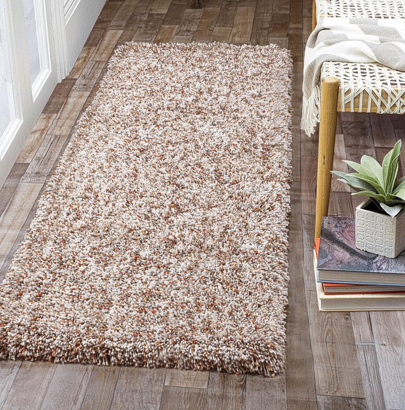 Image of FIASCO Tie Dye Shaggy Carpet Bedside Runner | 2 Inch Pile Height Back in Canvas for Bedroom, Kids Room, Guest Room Microfiber Soft Plush Fluffy Shaggy Carpet | 1.5x4 Feet Orange Ivory Mix