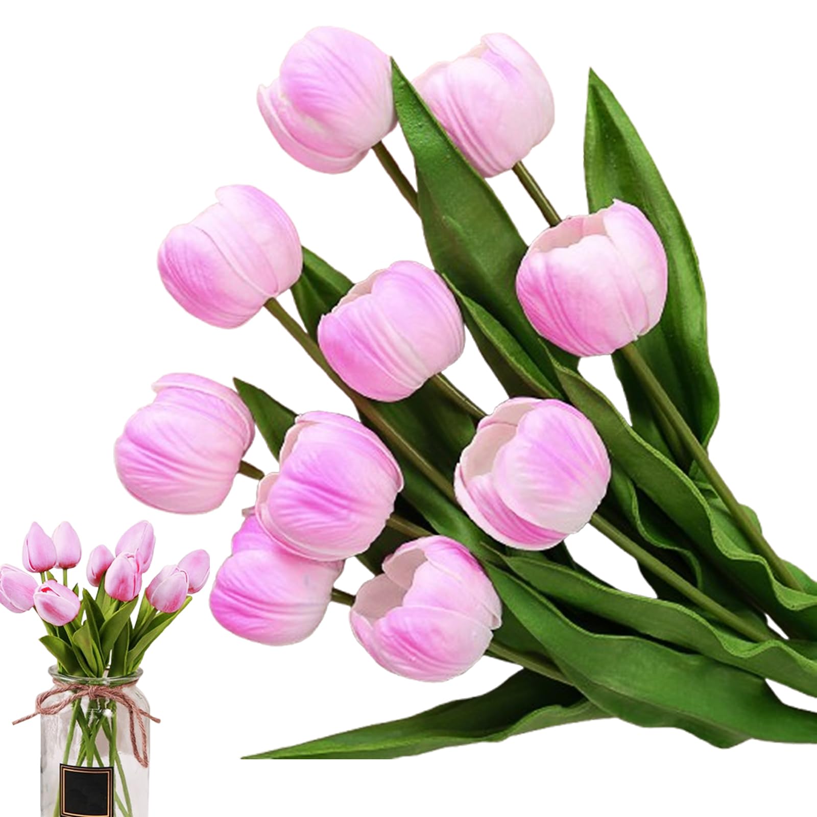 10Pcs Pink Artificial Tulips Ultra Realistic PU Silk Flowers - Single Stem Faux Floral Arrangements for Spring Home Decor, Wedding Centerpieces, Party