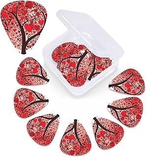 Red Love Heart Tree print Guitar Picks 12 Pack Personalized Guitar Picks with Storage Box Guitar Accessories for Ukulele Electric Acoustic Guitars Bass