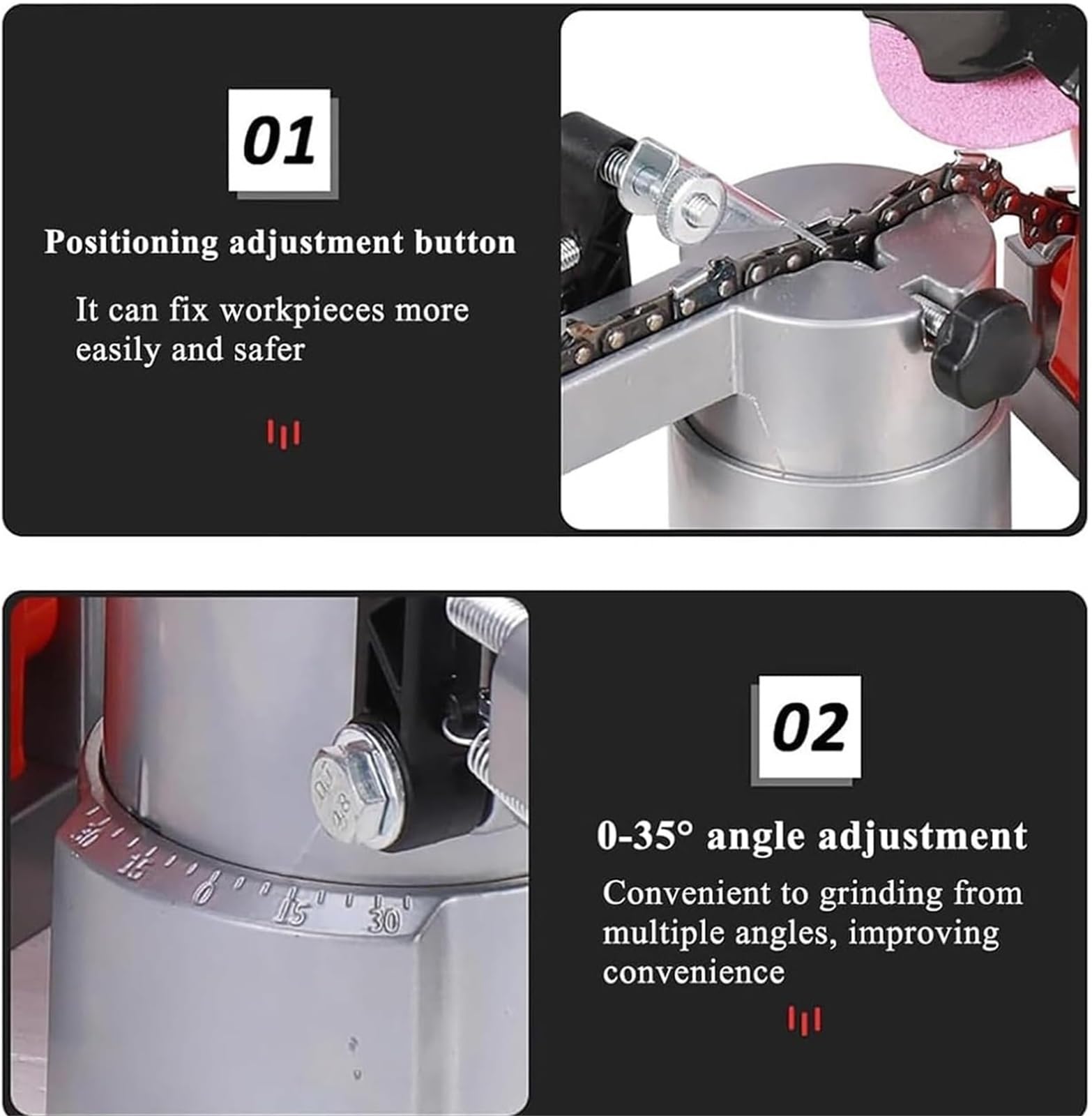 Affilacatene Elettrico for Motosega, smerigliatrice Automatica ad Alta velocità da 8400 Giri/min con preciso regolatore dell'angolo da 0 a 35°, Resistente Kit affilacatena Compatibile