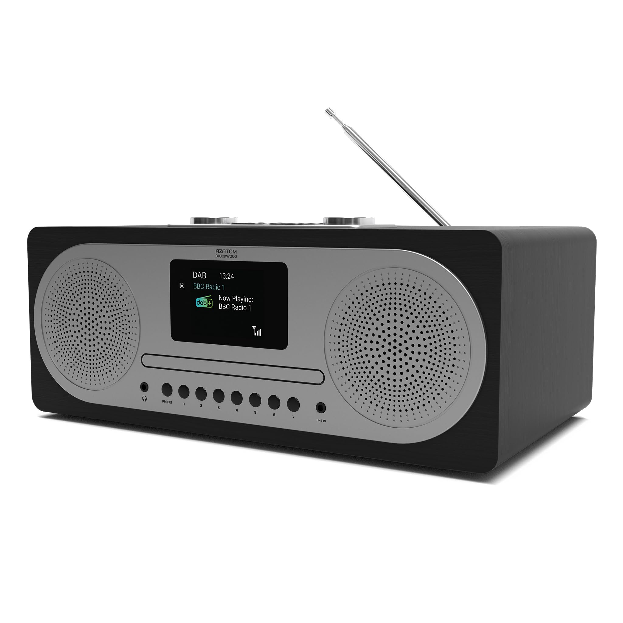 AZATOM Clockwood 2 DAB+ DAB FM Radio/CD PLAYER/Bluetooth 5.0/30 Watts Stereo Speaker/USB Charging & Player (Black)