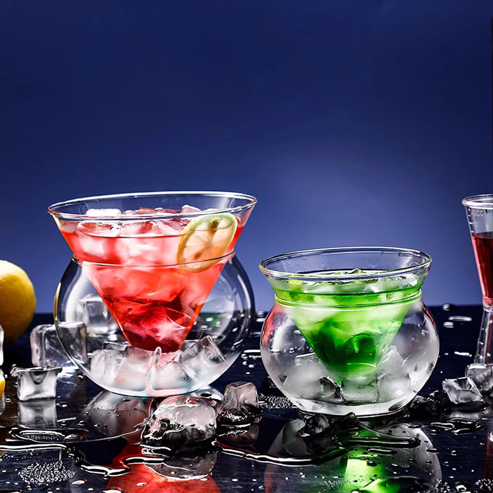 Set di 2 bicchieri da champagne Martini, bicchieri da cocktail refrigeranti, in cristallo ghiacciato, per frutta, insalatiera, con supporto per ghiaccio, set da 2 (CUPS01, M)