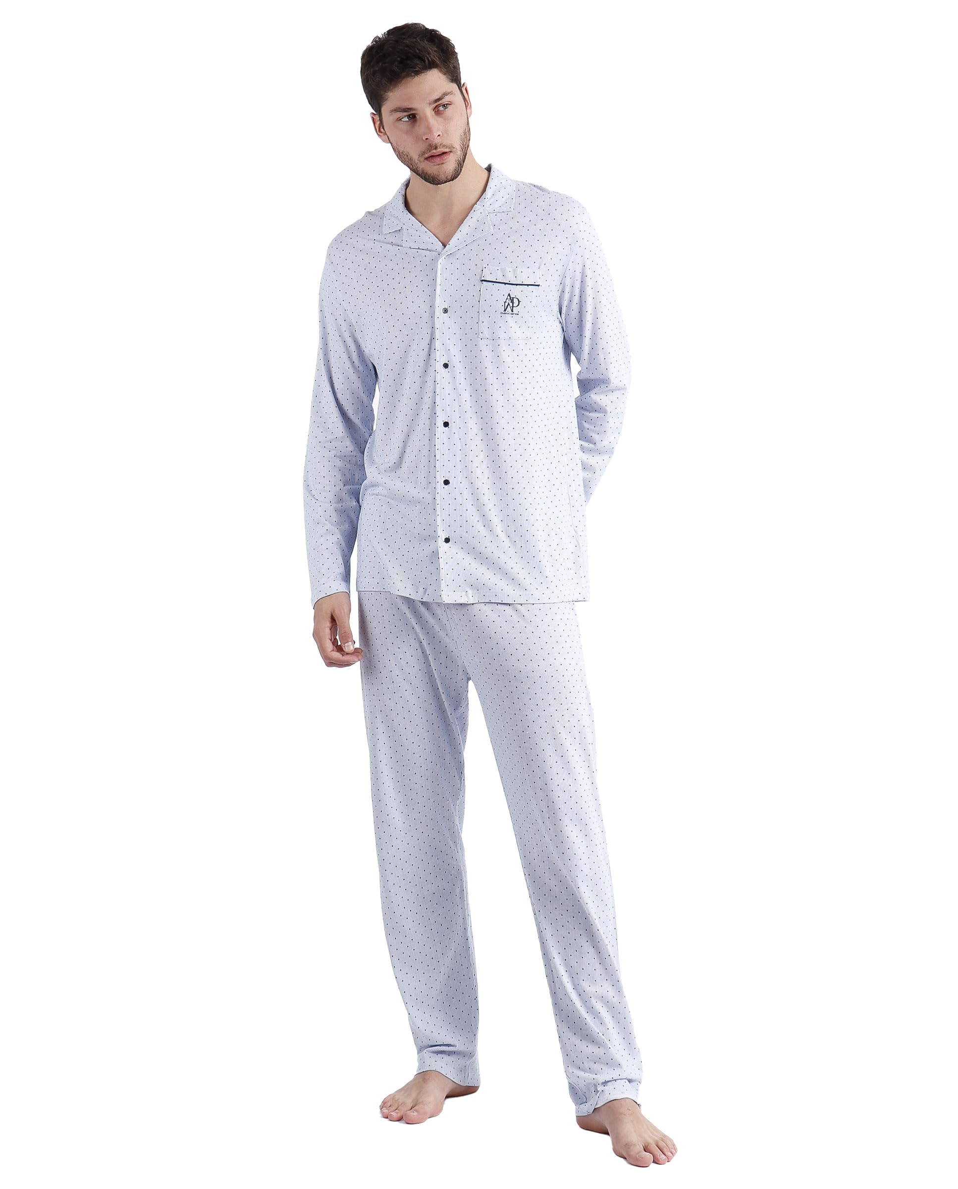 ADMAS Classico Pigiama Aperto Manica Lunga Stripes & Dots per Uomo
