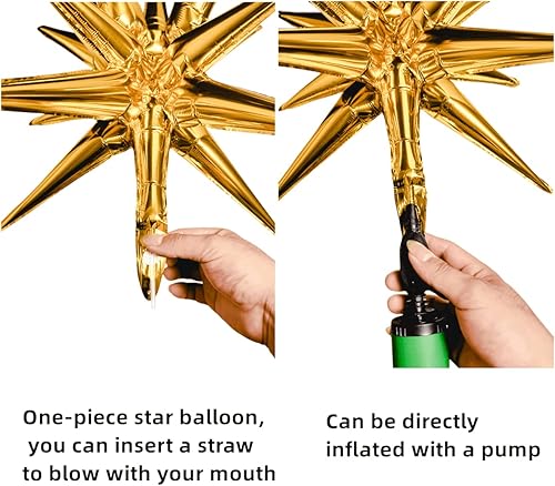 Miniatura 3 de Paquete de 13 globos de estrella, 14 globos de aluminio de estrella de explosión siamesa en las esquinas, globos plateados de Mylar en 3D de 22