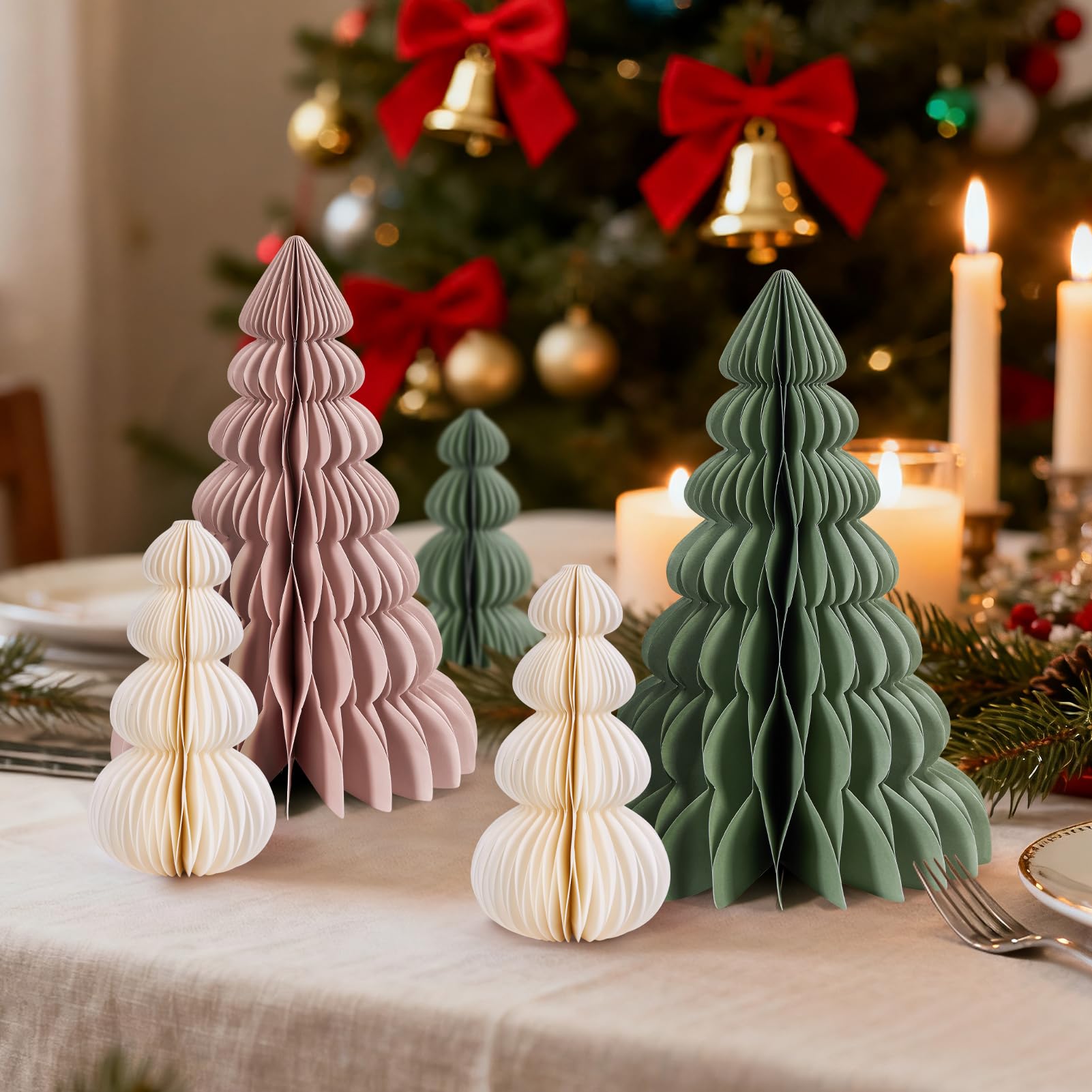 6 Stücke Papier Weihnachtsbaumschmuck Waben Deko Weihnachten Faltbarer Weihnachtsbaum Tischdeko Weihnachten Deko Weihnachten Innen für Esstisch Schrank Fensterbank Kaminsims