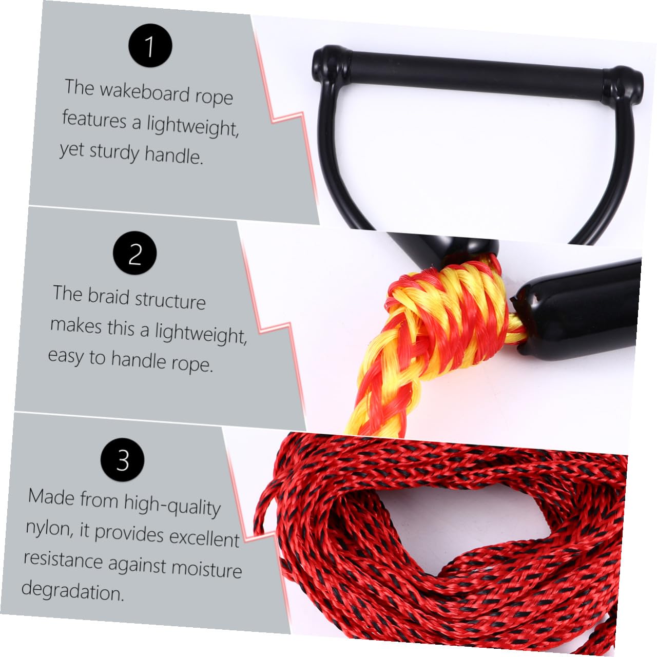 Cuerda de Esquí Acuático Negra Mango, Nailon Resistente a Rayos UV, 1 Sección, Ligera para Navegación y Esquí en Barco Color Aleatorio