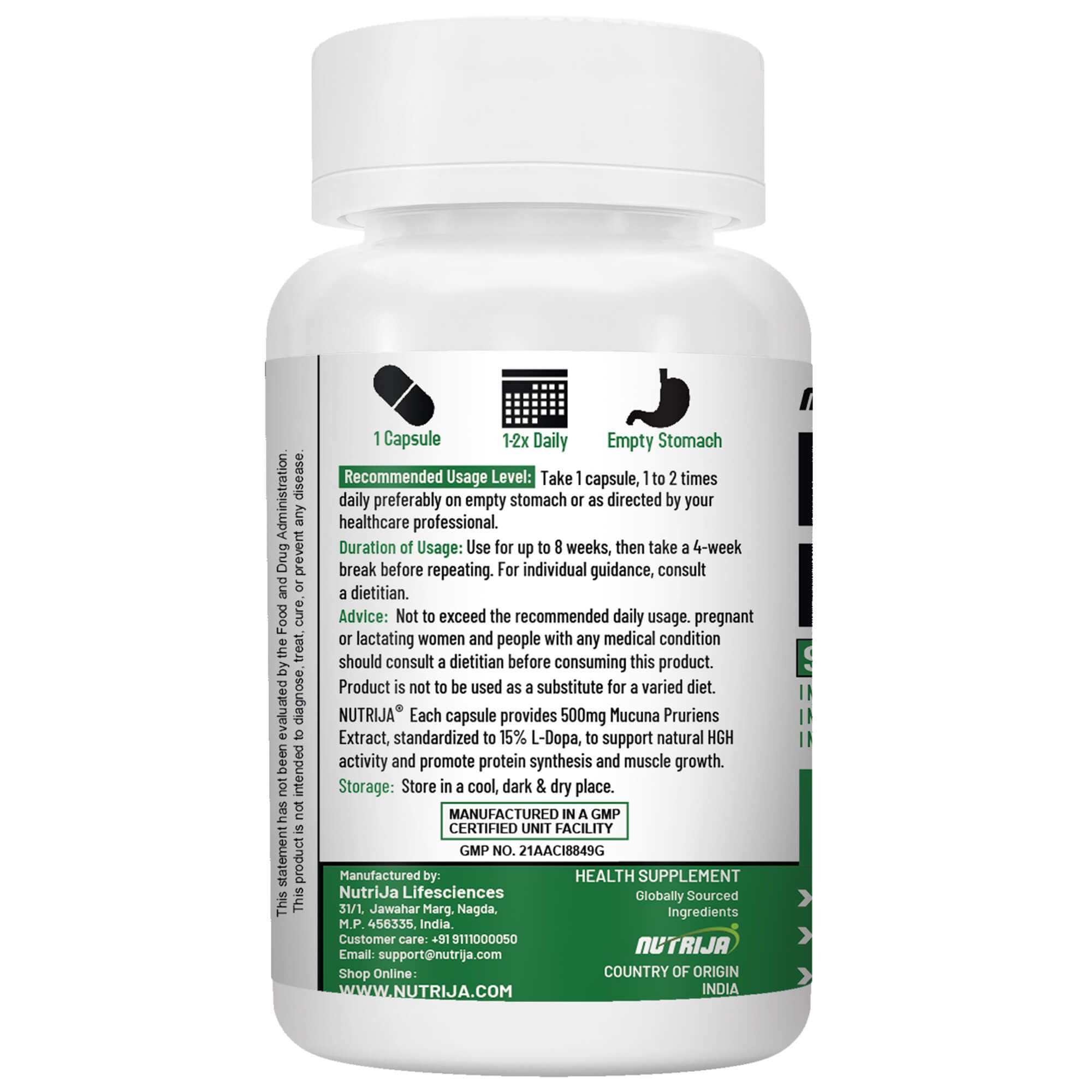 NutriJa Mucuna Pruriens 500MG | 60 Veg Capsules | Standardized to 15% L-Dopa for Healthy Dopamine & Positive Mood | Herbal Extract Supplement 1