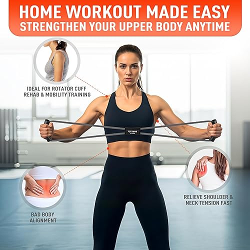 Miniatura 4 de Figura 8 bandas de resistencia para brazo, espalda, bandas de ejercicio pesado de látex de 3 niveles con asas para entrenamiento de fuerza,