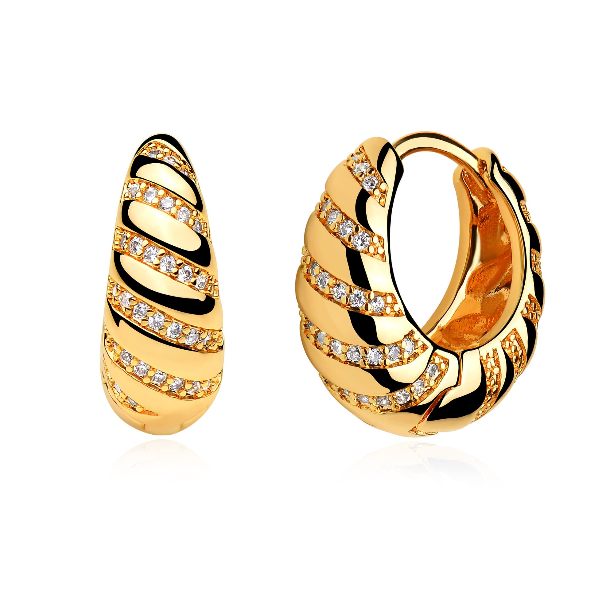 WEARON 14K Gold Plated Huggie Earrings for Women Personality Simplicity Twisted Chain Hoop Earrings Hypoallergenic Designer Ear Rings Fashion Jewelry