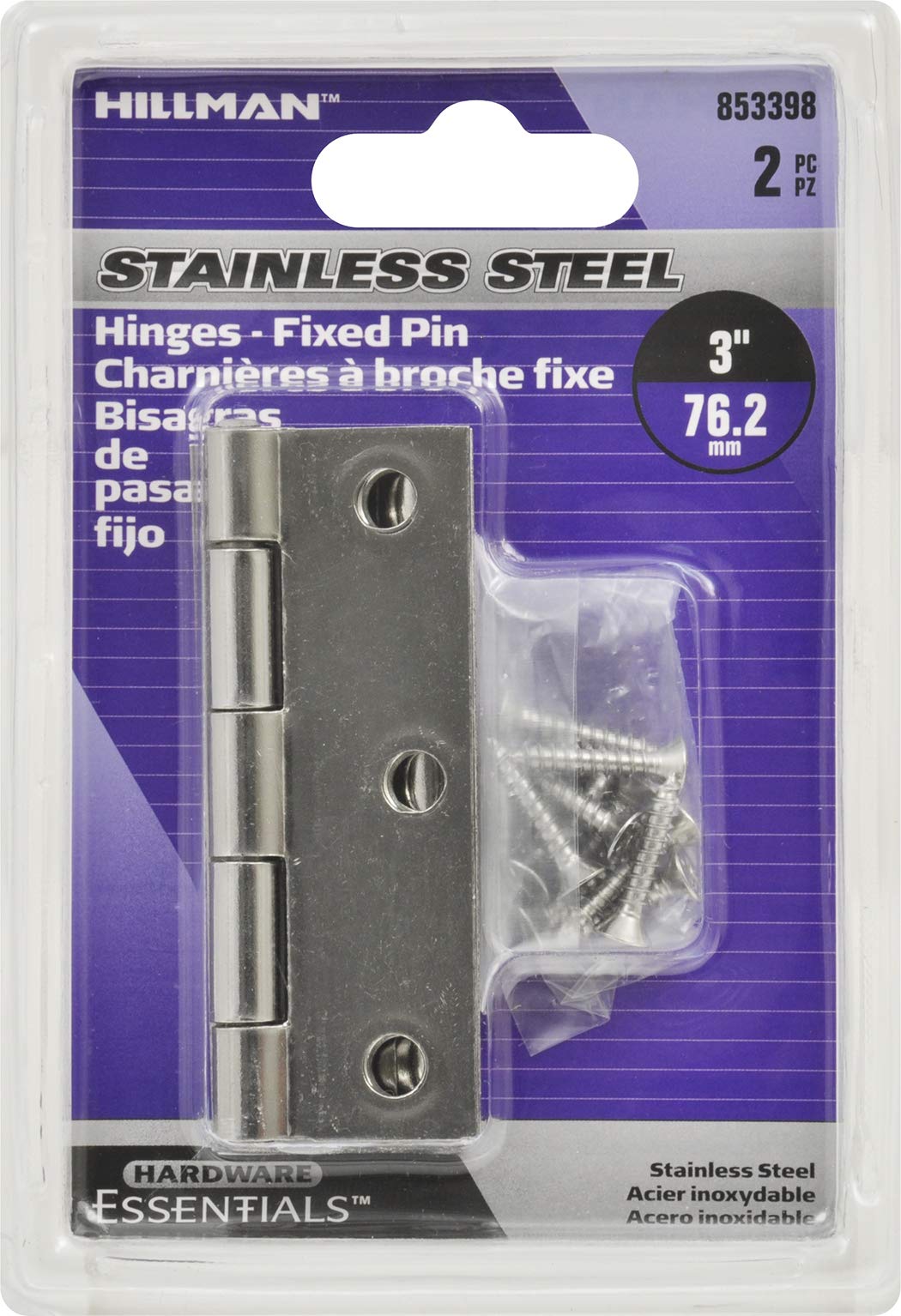 Hardware Essentials 853398 Light Narrow Door Hinges and Fixed Pin Stainless Steel 3" 2-Pa, 3 Inch - Image 2